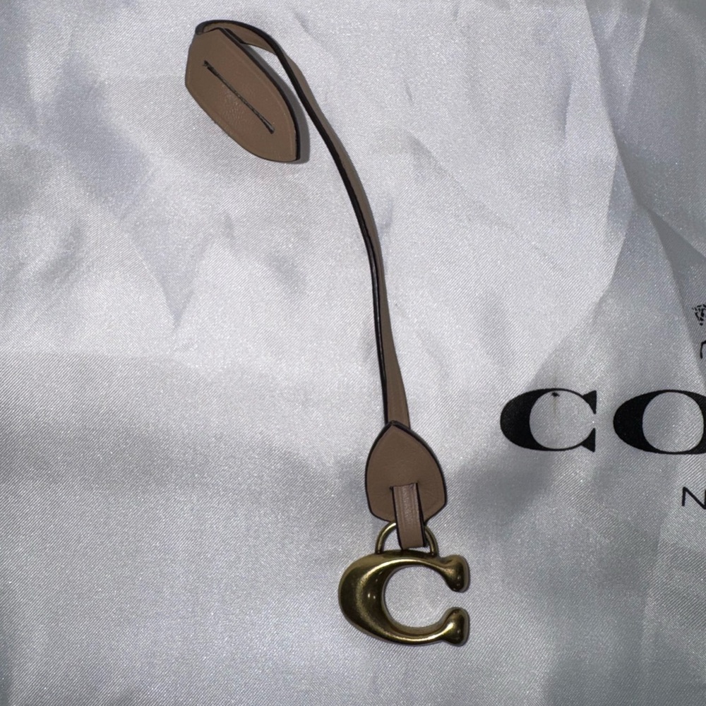 Coach Leather Hangtag Key Fob Bag Charm – Nude/Beige & Brass - Picture 2 of 6